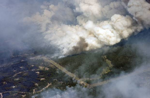 aerial view of Black Forest Fire day 2 photo airealviewBFfirejune2013gazette.png