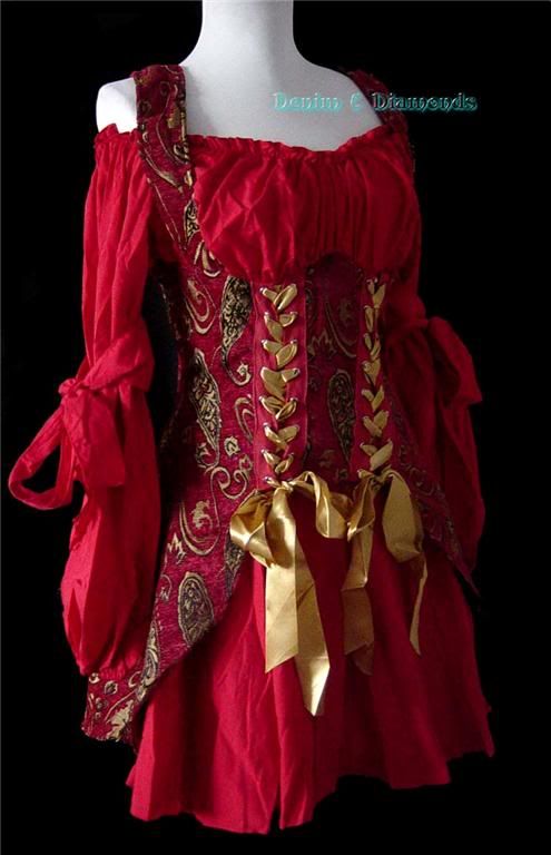 Red Renaissance Costume Pirate Corset Lacing Dress XS Womens or L ...