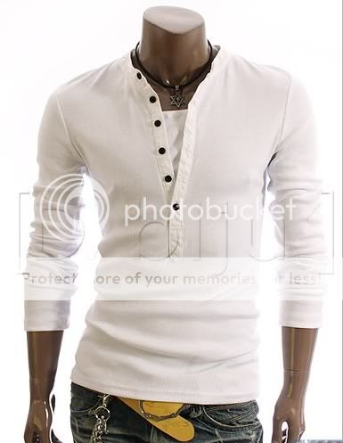 New Mens Lined Henley White Button Shirt Slim sz S M L  