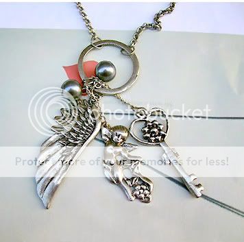   Heart Silver Angel Wing Key Necklace 9x3 cm = 3.54 x 1.18 in  