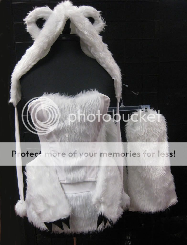 Faux Fur Polar Bear Costume Corset Skirt Hood w Ears Gloves Boot Cuffs 